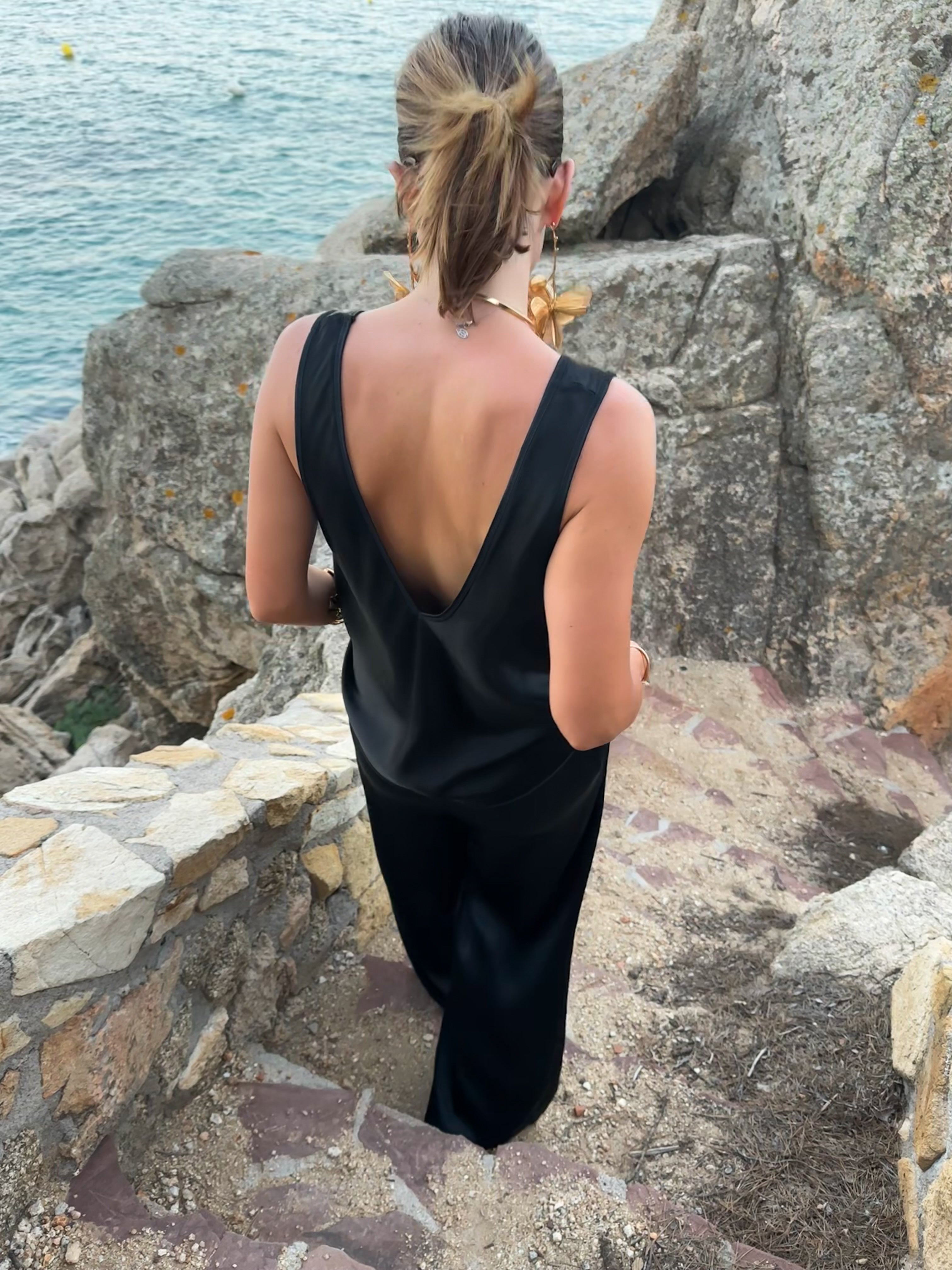 V-neckline black viscose top