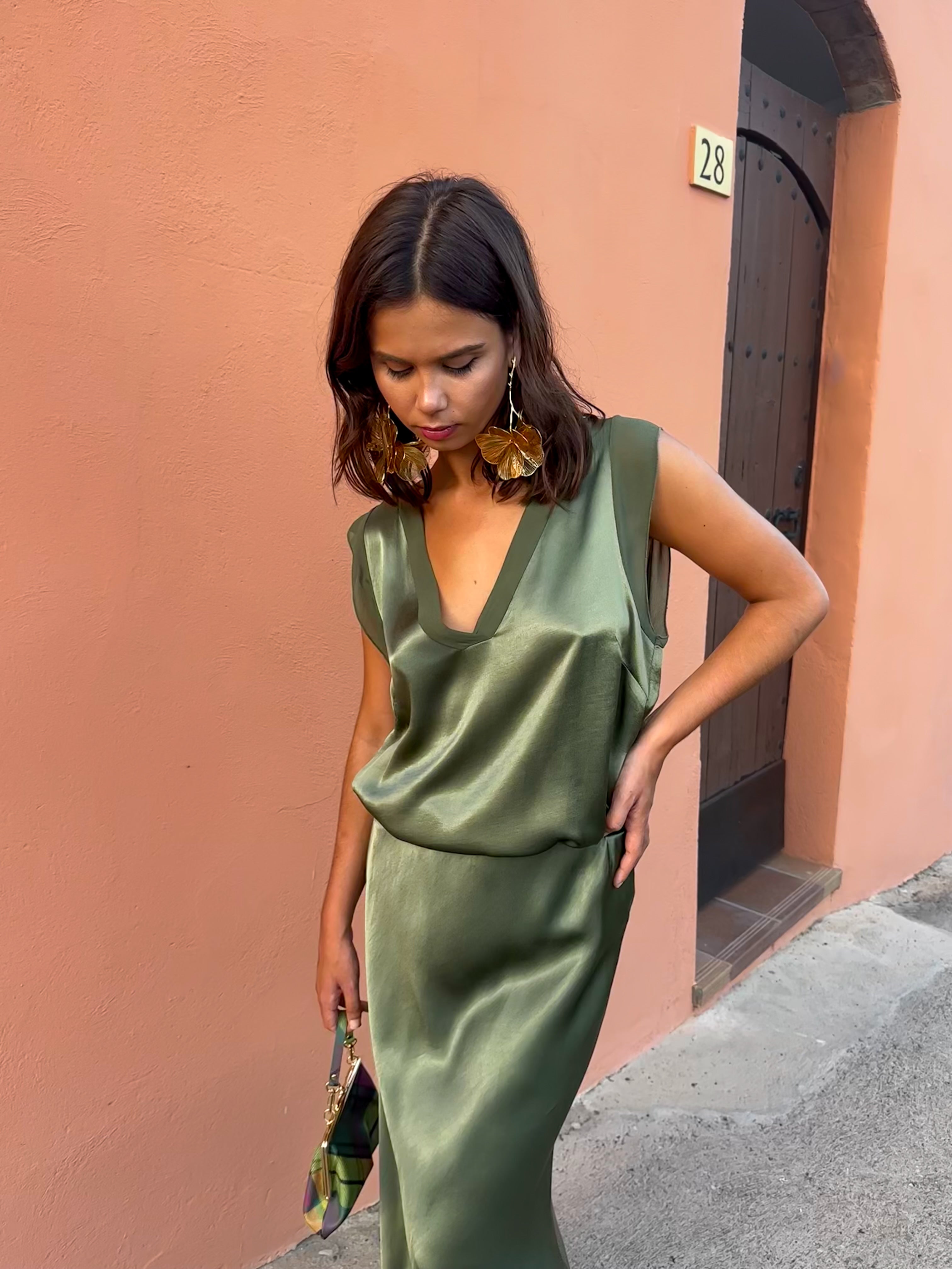 Olive green viscose top