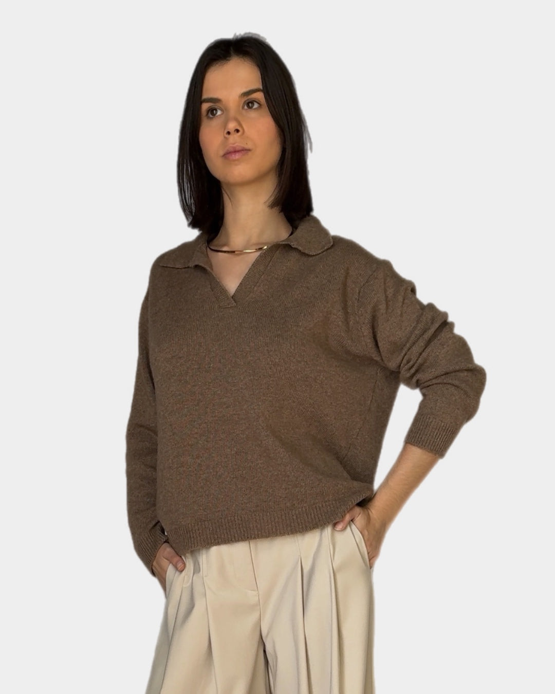 Chestnut v-neck cashmere sweater