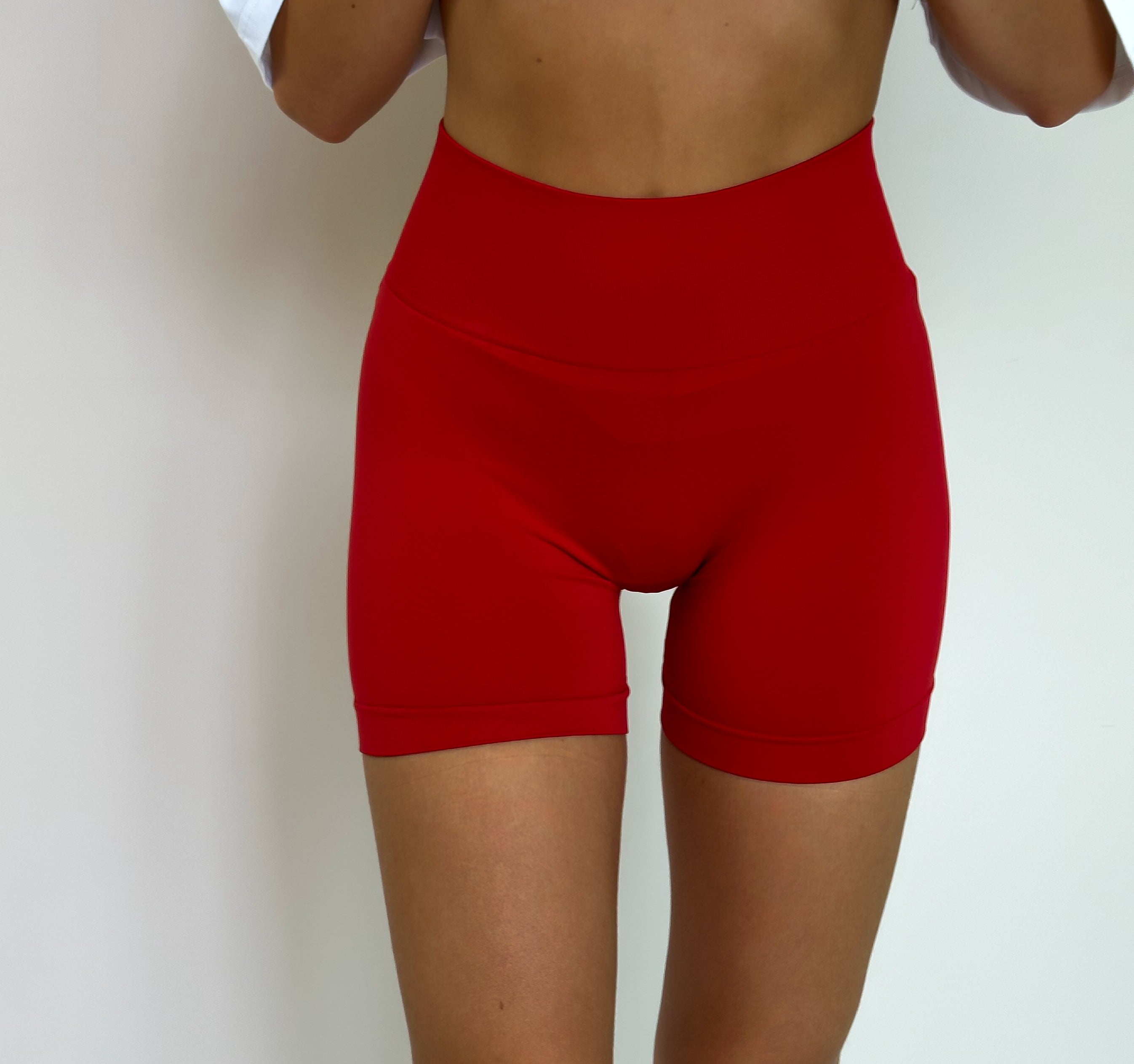 High-waisted red bike shorts