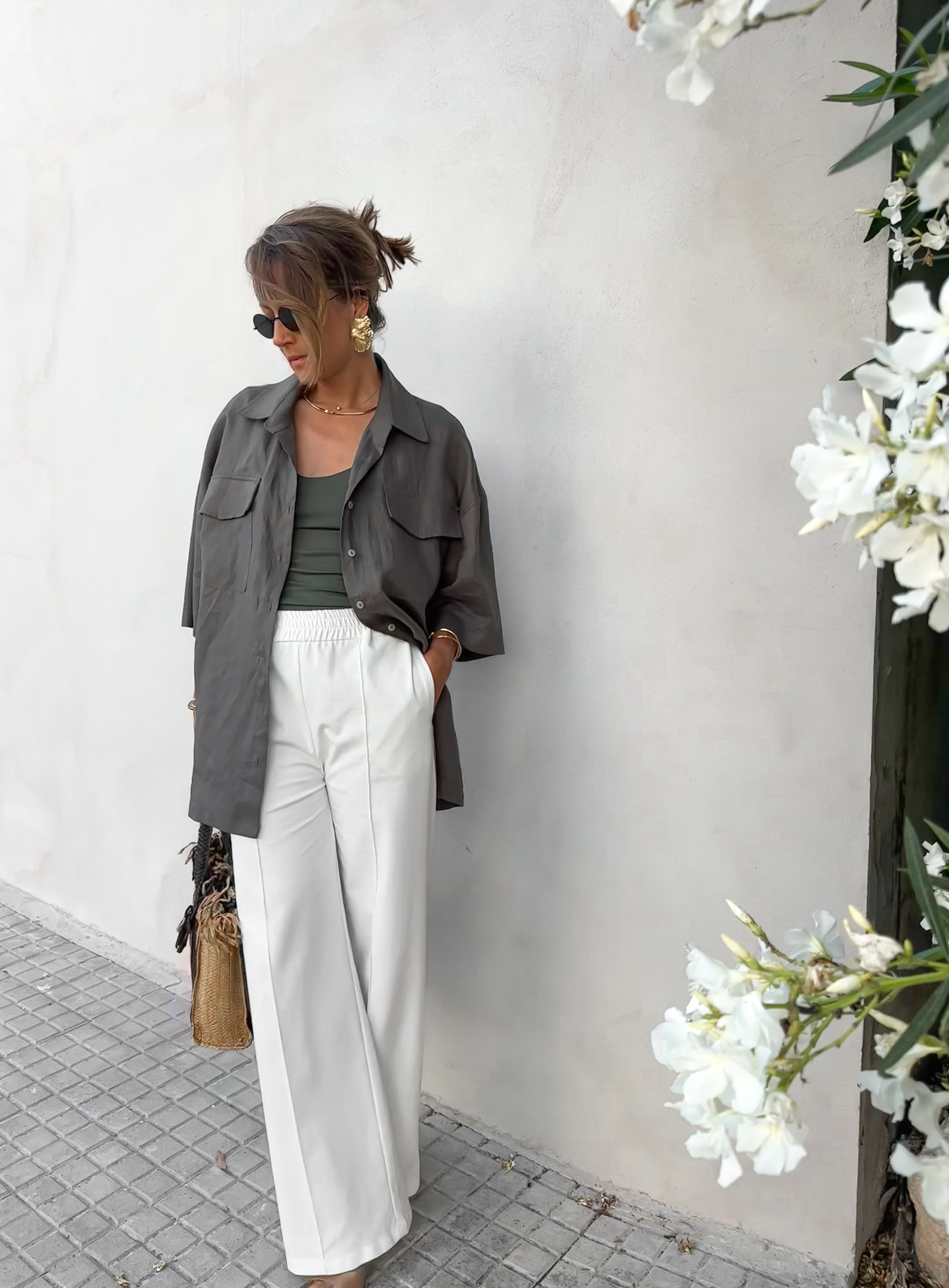 Straight-leg cotton trousers