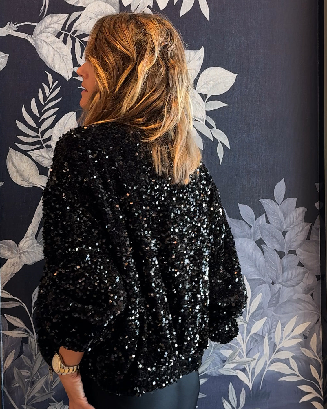 Black sequin bomber jacket