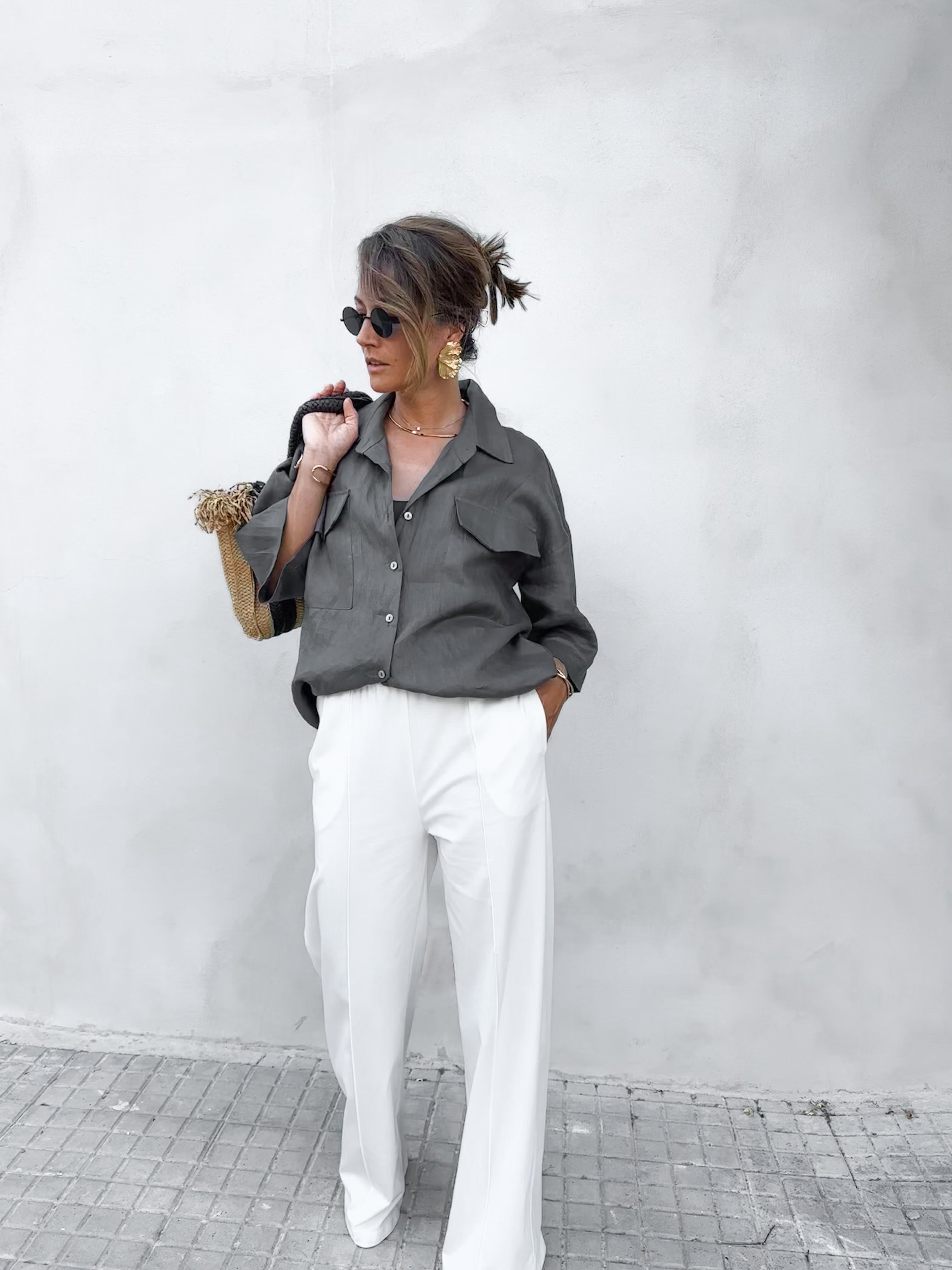 Straight-leg cotton trousers