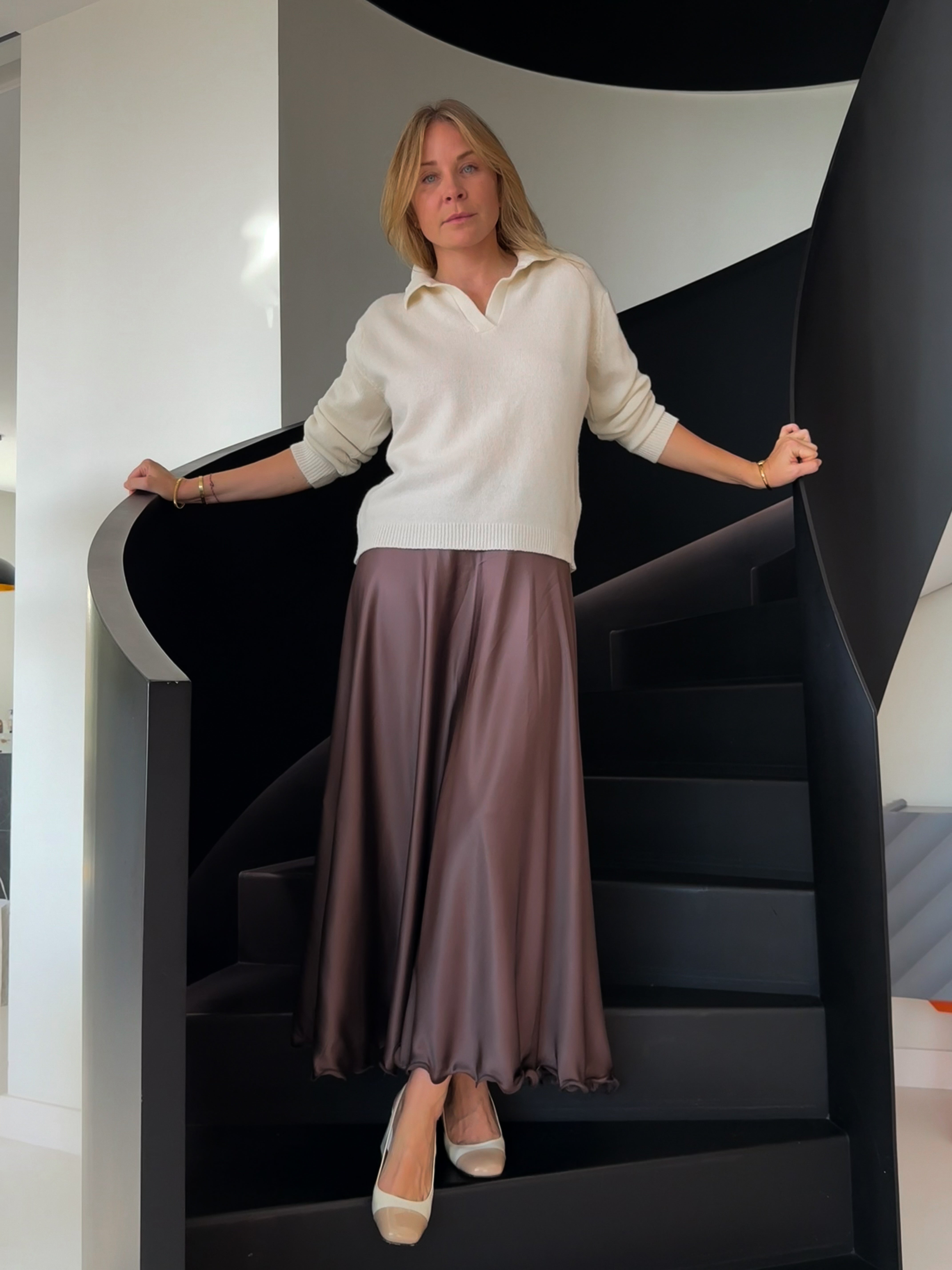 Flowing chocolate maxi skirt