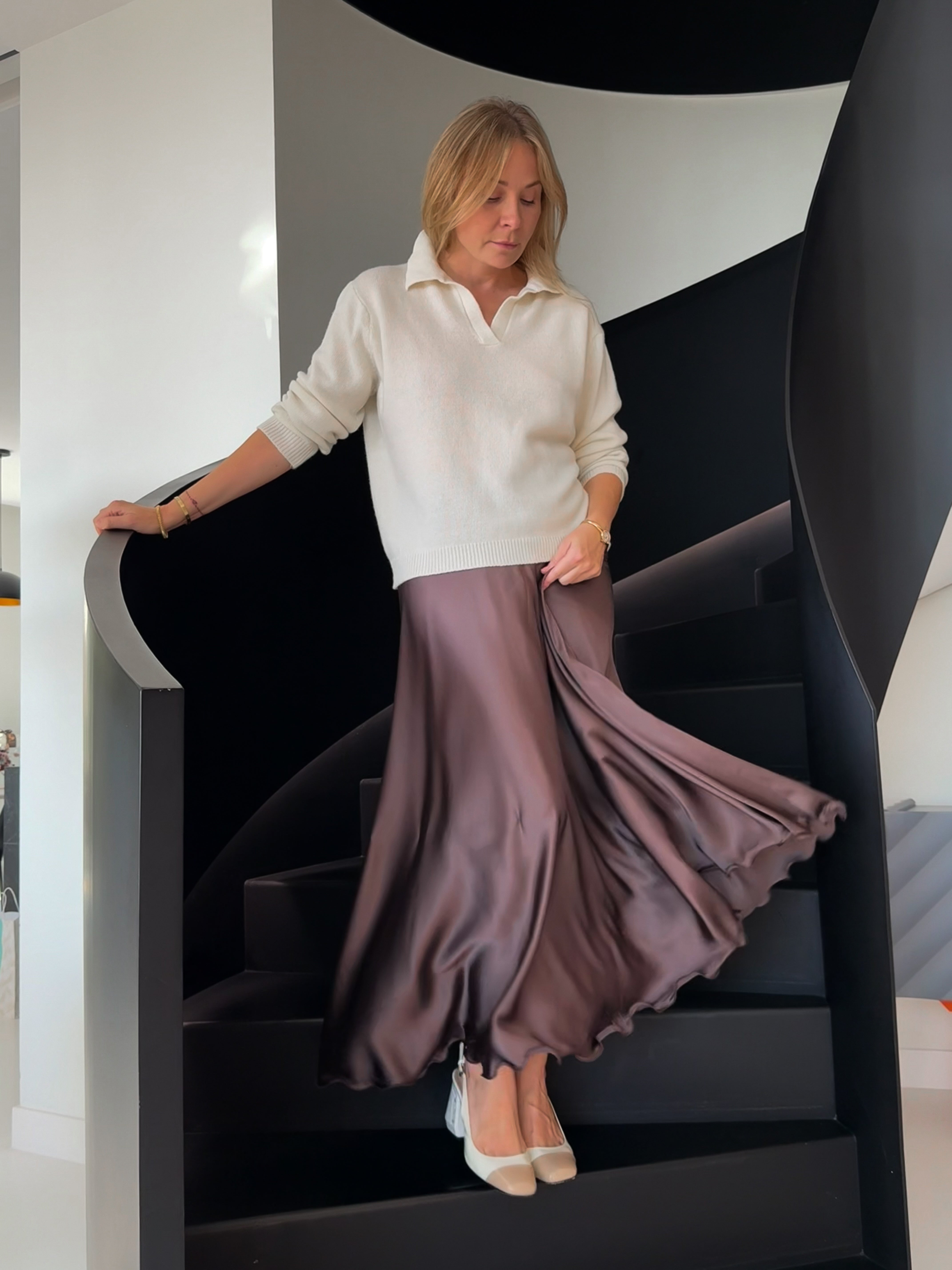 Flowing chocolate maxi skirt