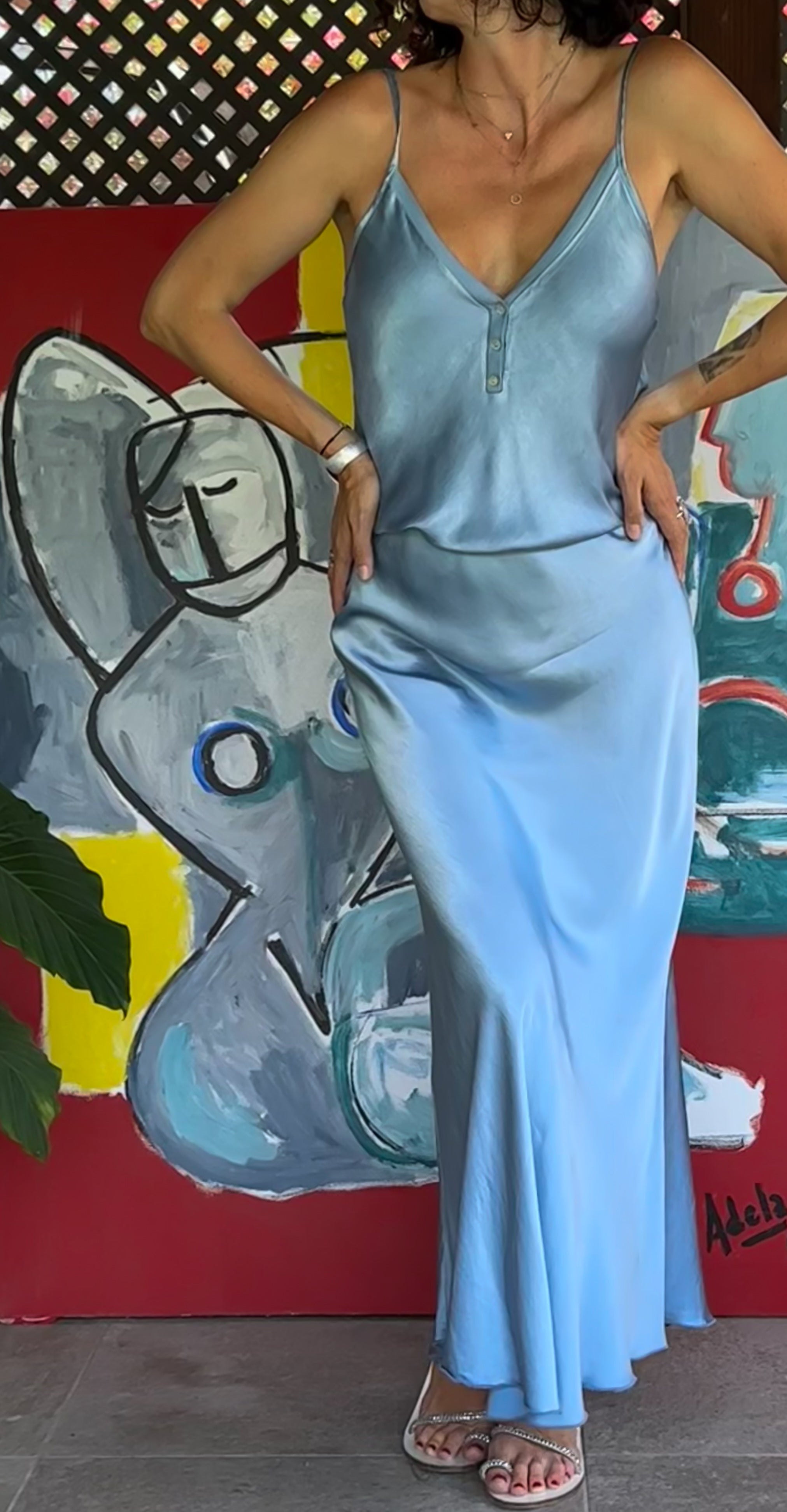 Light blue viscose skirt