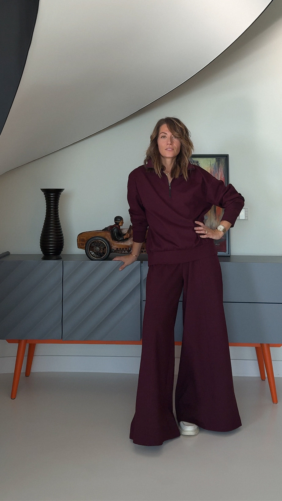 Burgundy wide-leg trousers