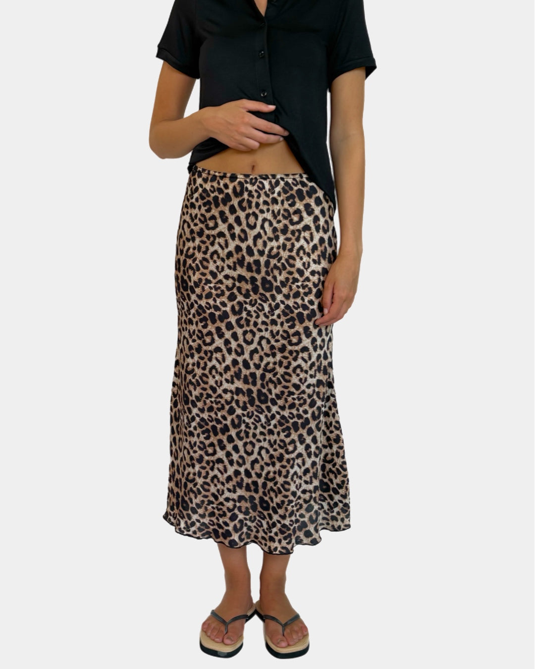 Leopard print mid-length viscose skirt