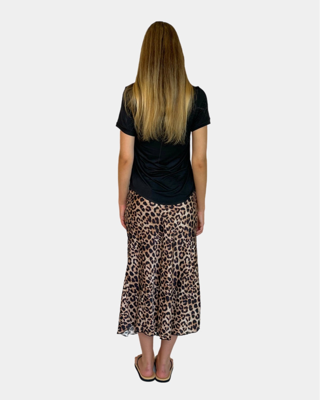 Leopard print mid-length viscose skirt
