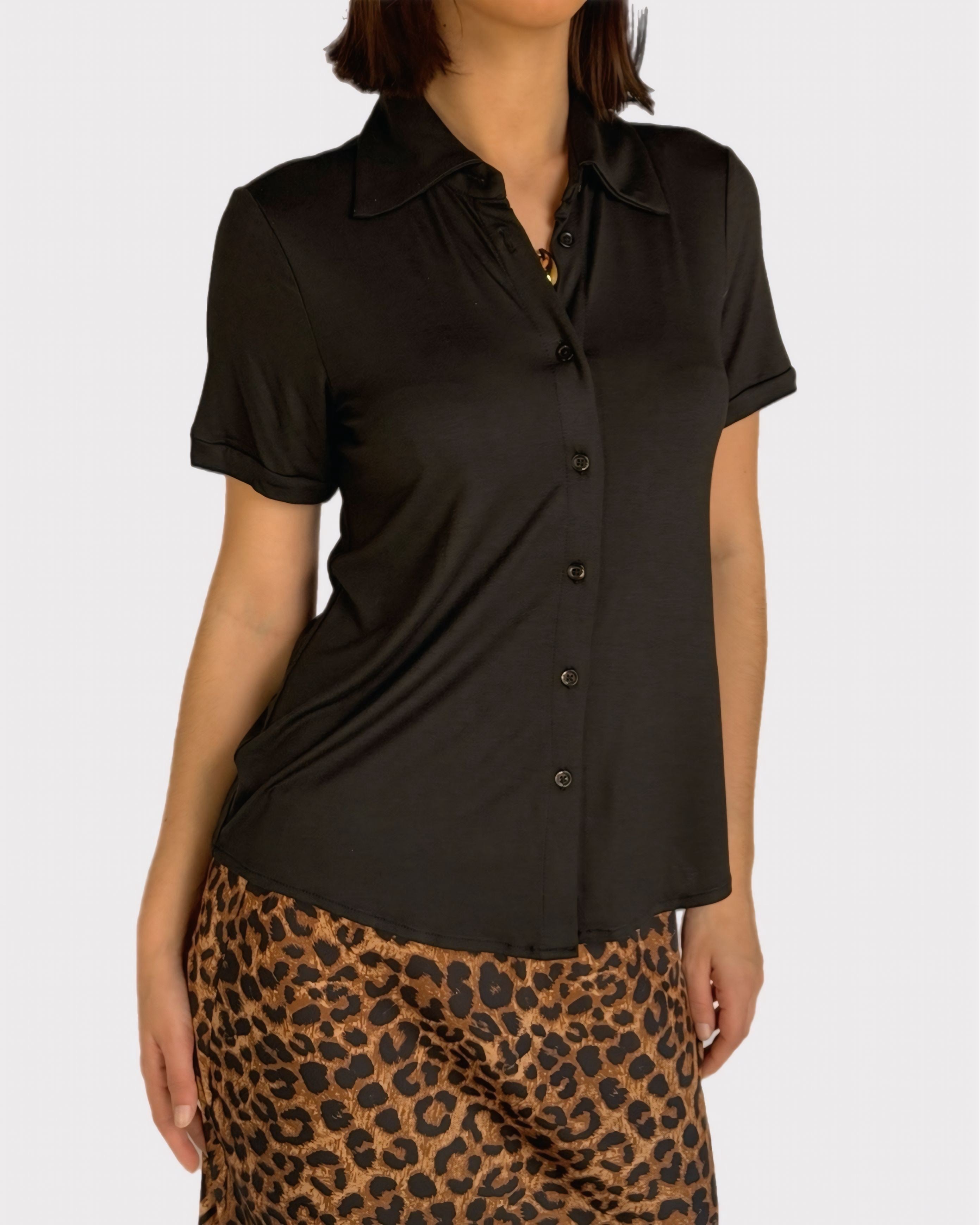 Black viscose polo shirt