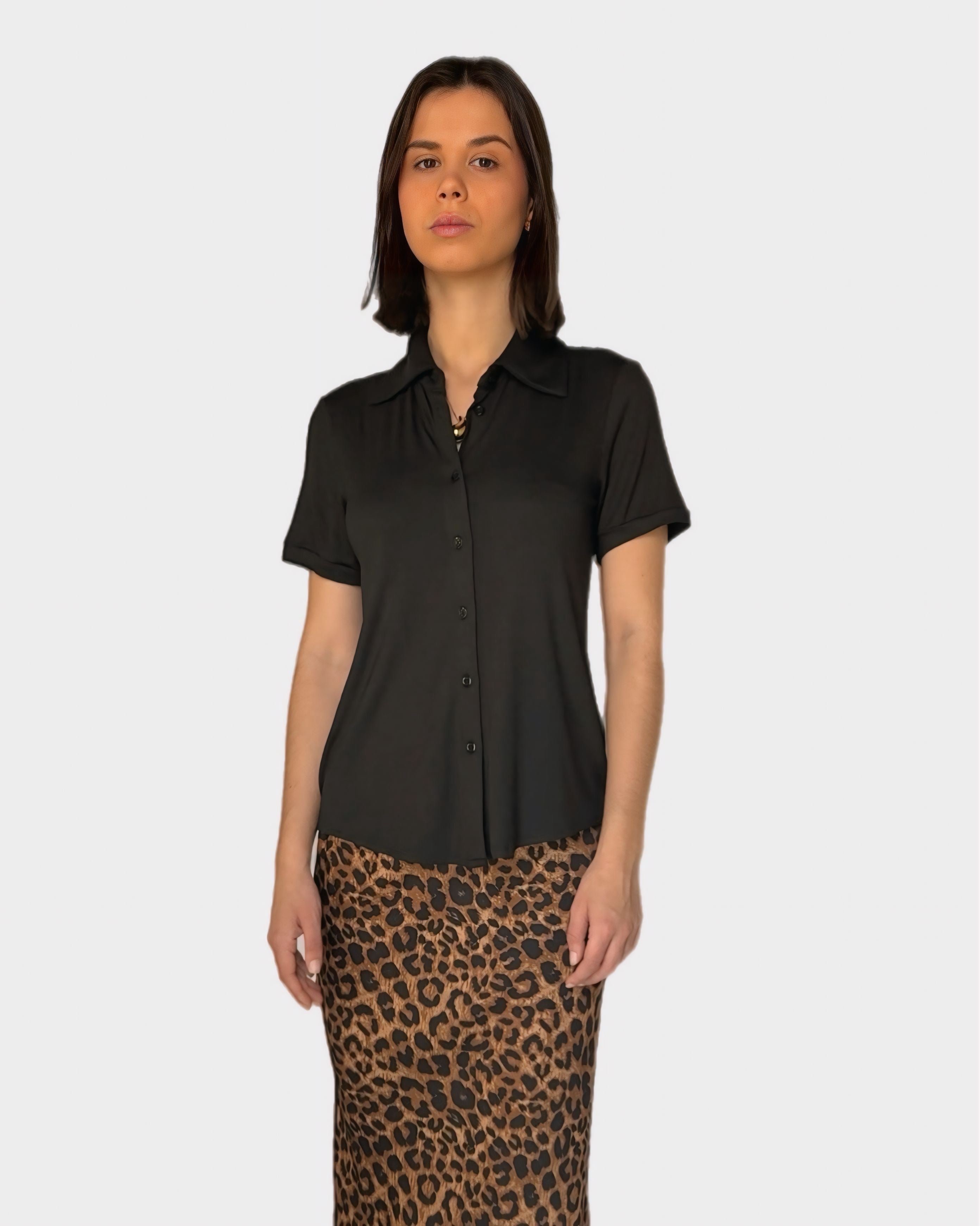 Black viscose polo shirt
