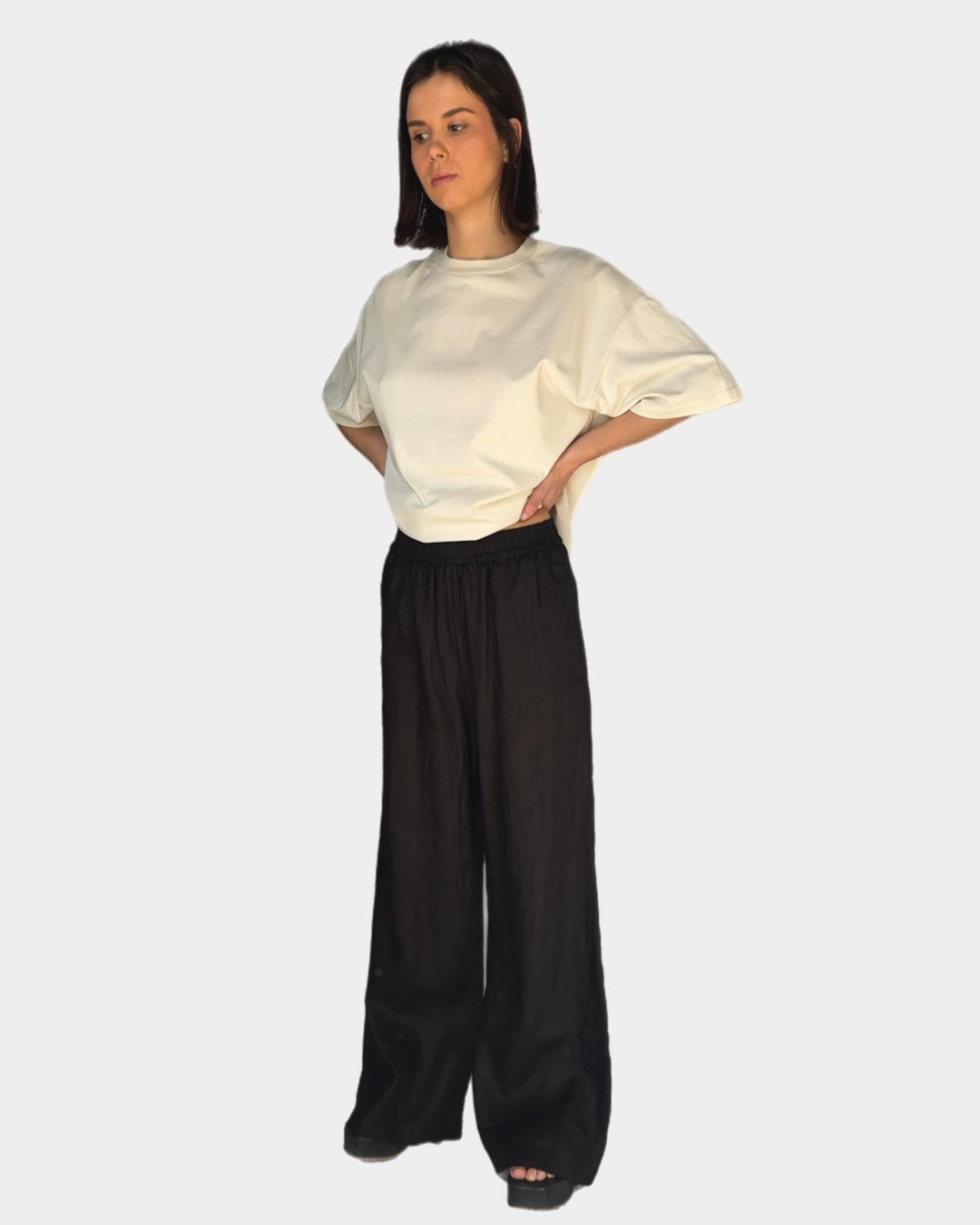100% linen black trousers