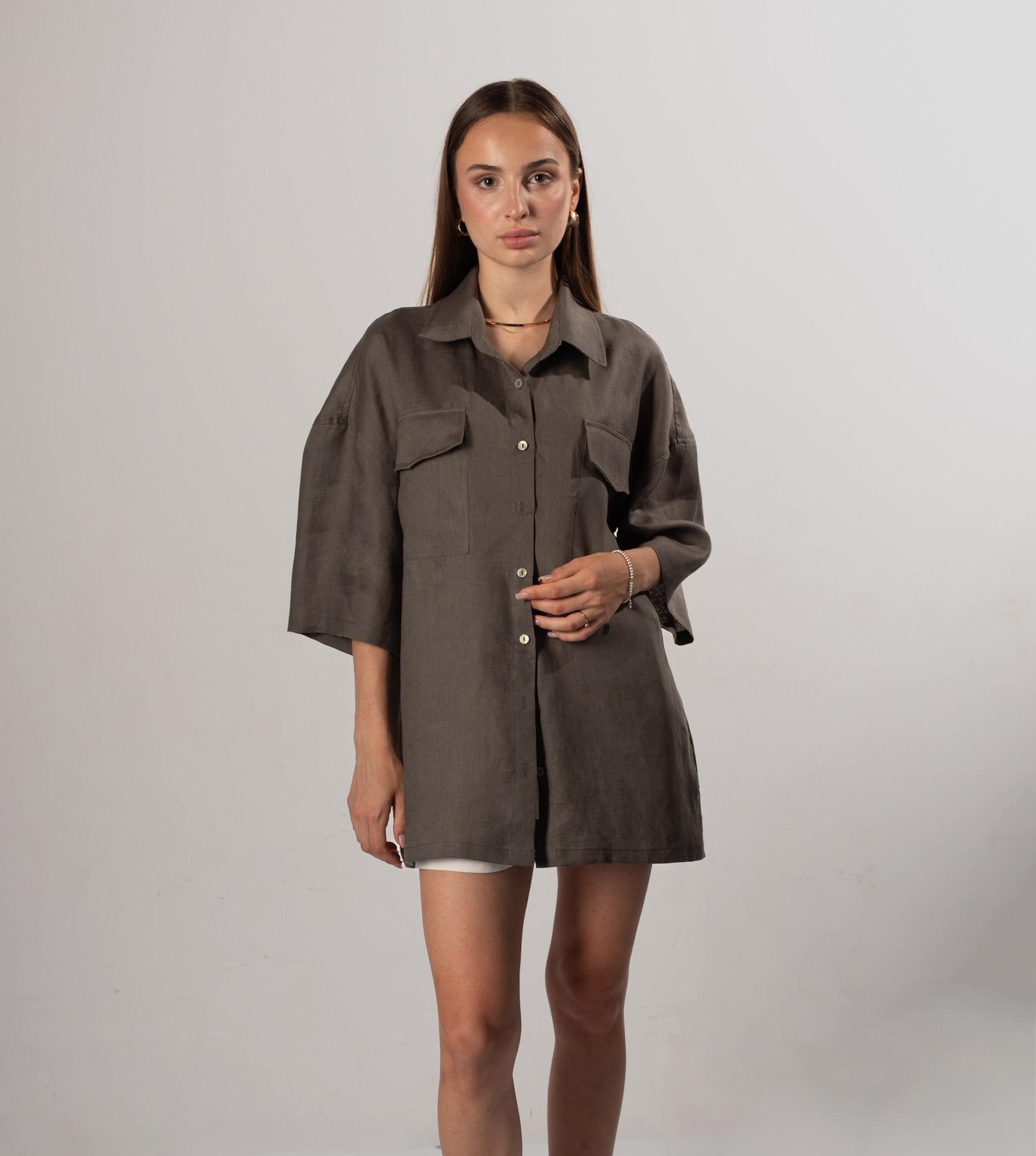 100% linen shirt with chest pockets