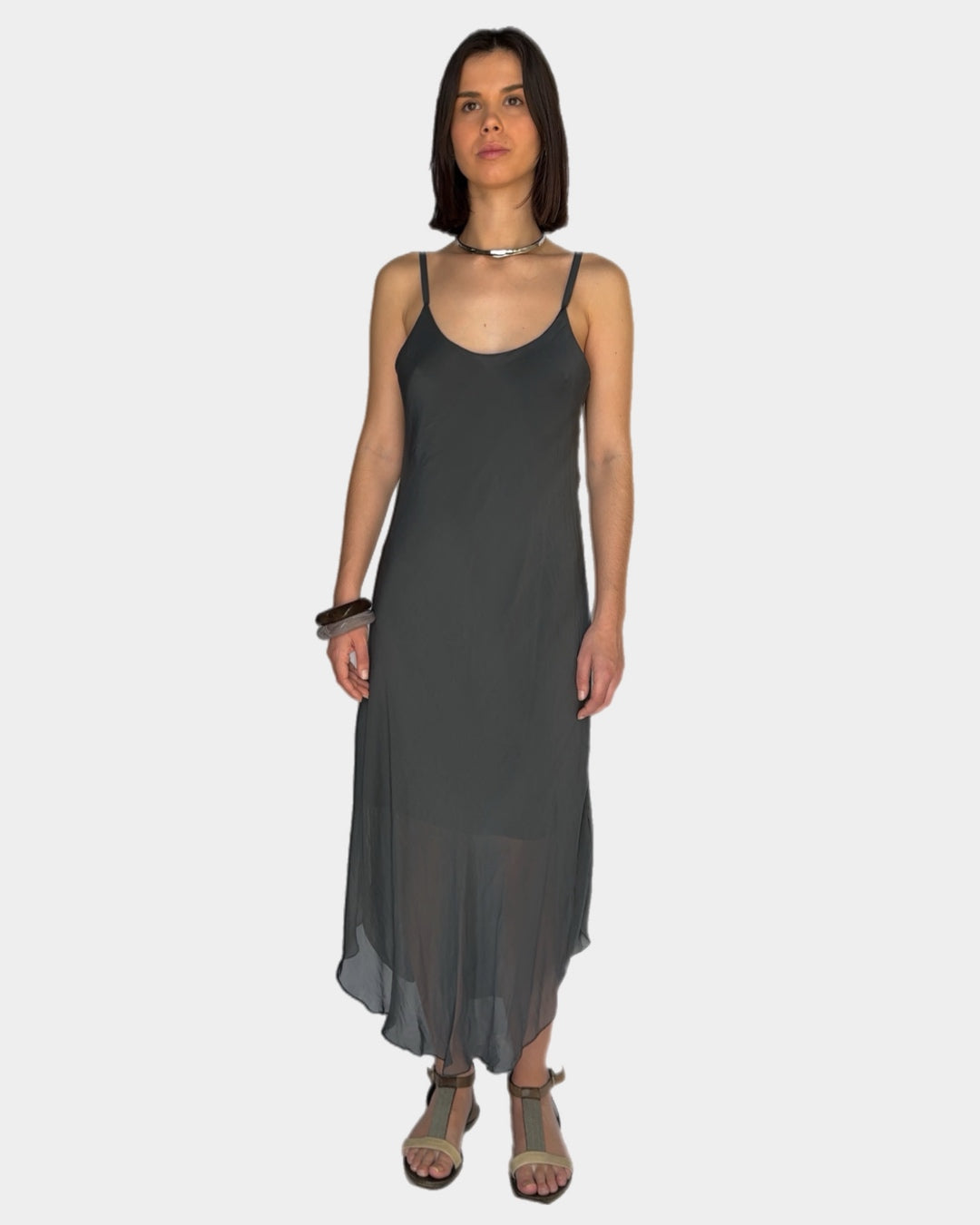 Smoky grey sheer dress with lining