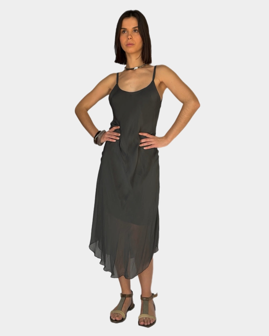 Smoky grey sheer dress with lining
