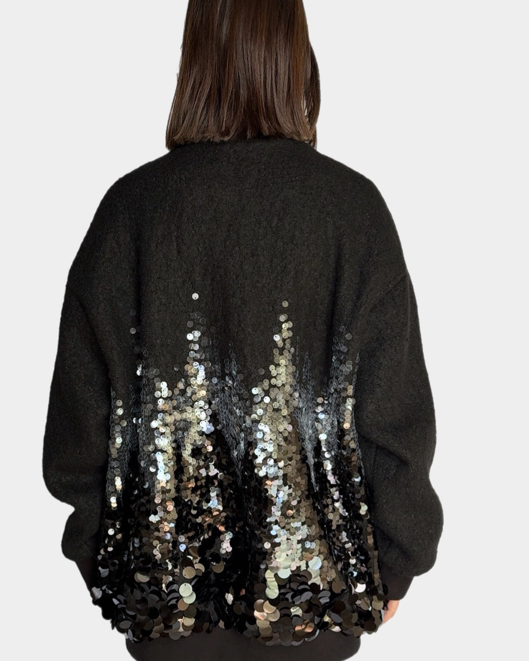 Oversized wool bomber with sequins