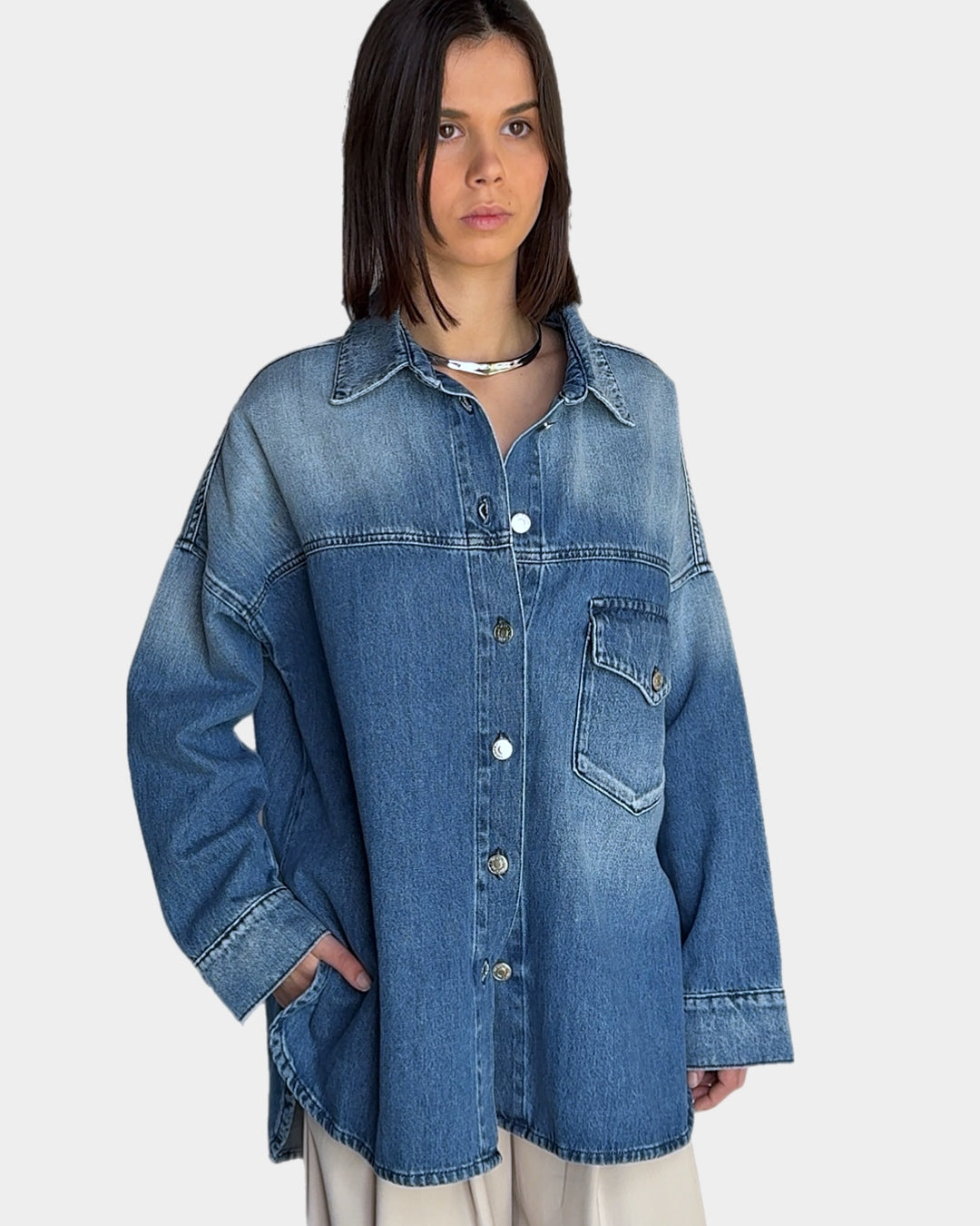 Oversized denim shirt