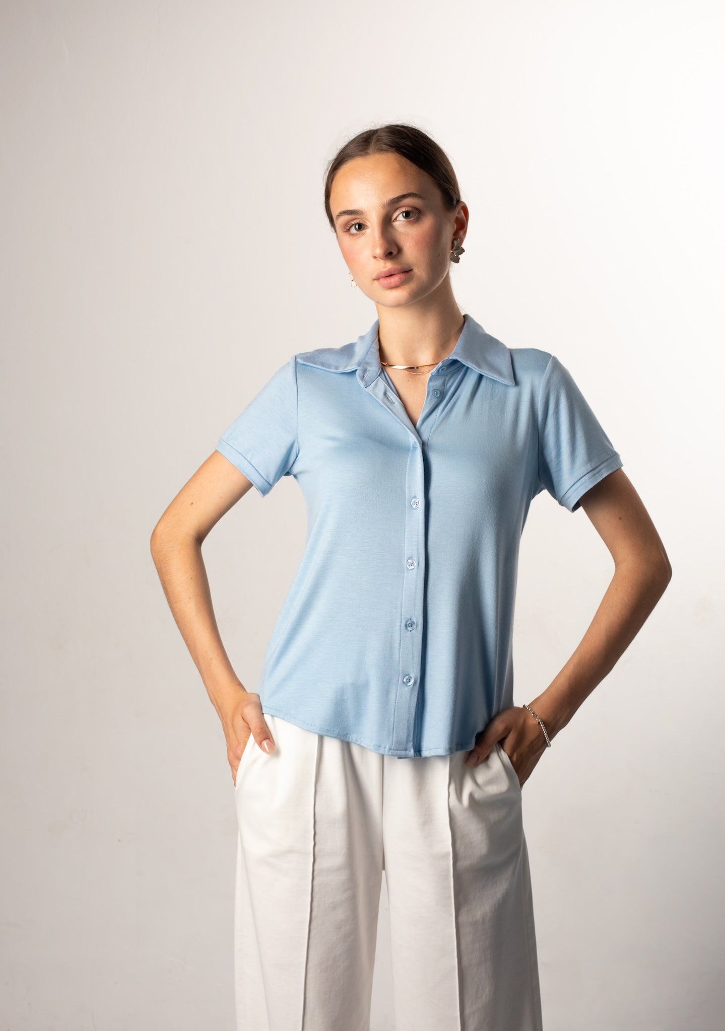 Blue viscose polo shirt