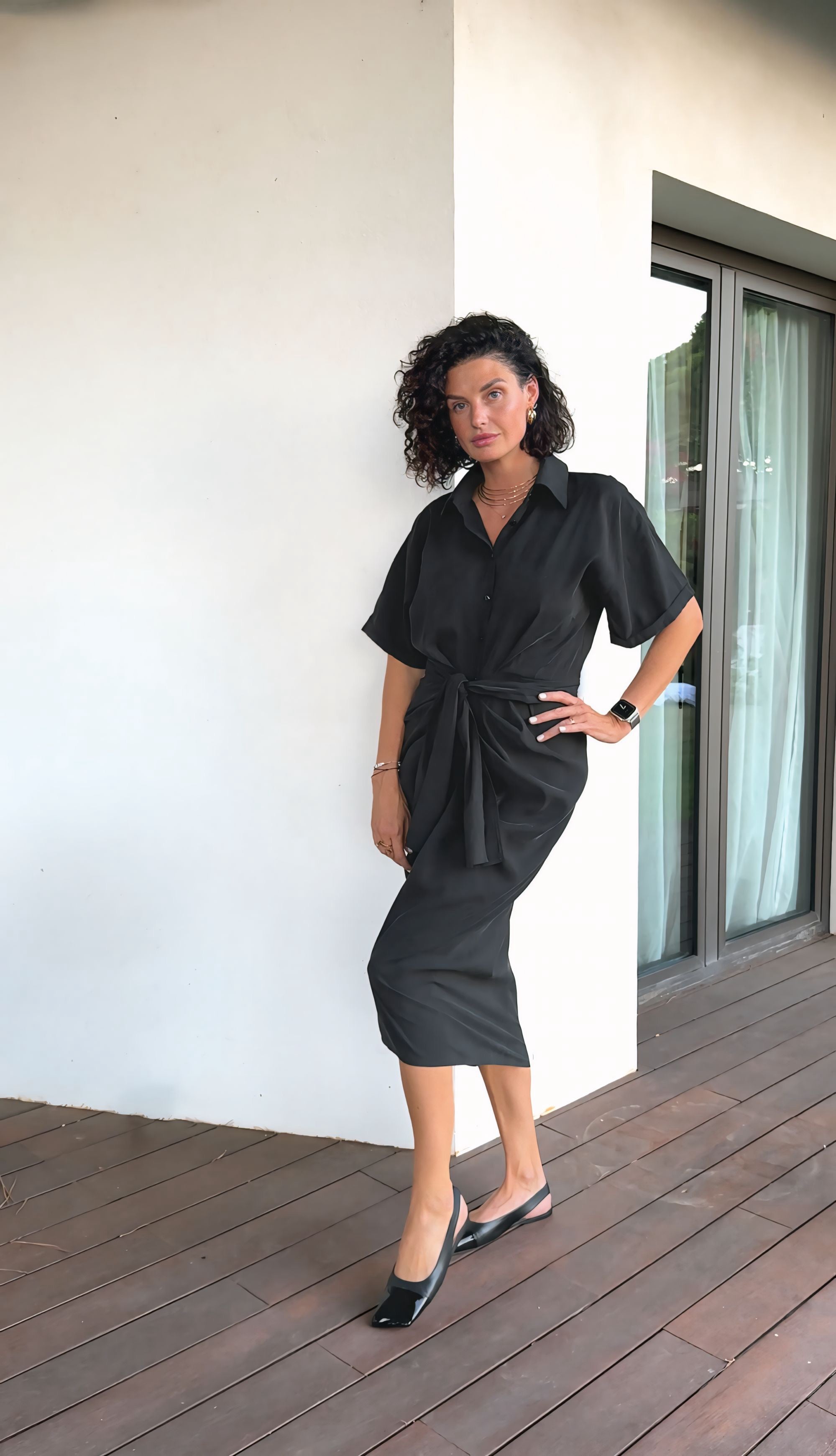 Draped black viscose dress